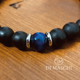 Argento mat Onyx & Tiger Eye Blue