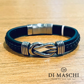 Lusso donker blauw leren/staal armband