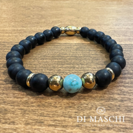 Matte Onyx met turquoise 8mm armband