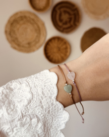 Aventurijn hartje op satijnkoord - Crème