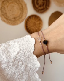 Jaspis hartje op satijnkoord - Mauve