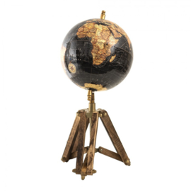 Clayre & Eef Wereldbol 18x16x26 cm Zwart Hout Metaal Globe