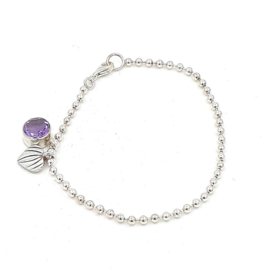 Zilveren ballen armband met amethist.