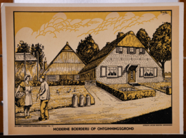 Moderne boerderij op ontginningsgrond.