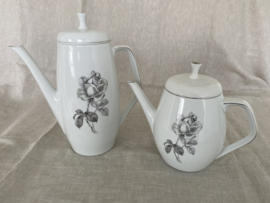 Koffie- en theepot Wunsiedel Rosalinde, wit met grijze roos