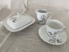 Ontbijtservies Wunsiedel Rosalinde, wit met grijze roos