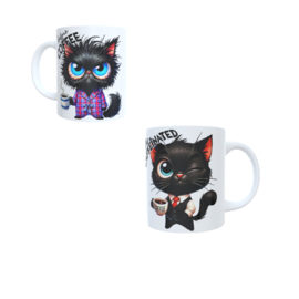 Bedrukte beker - spreuk Before coffee - fully caffeinatad - afbeelding kat - poes