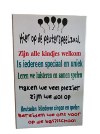 Tekstbord Hier op de peuterspeelzaal