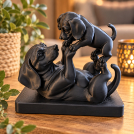 Teckel met puppy – 3D geprint beeld ca. 15 cm