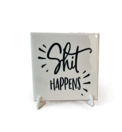 Grappige toilet tegel incl houder Shit happens