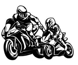 Muur - raam deur sticker motor vader en zoon  cross   40x30 cm