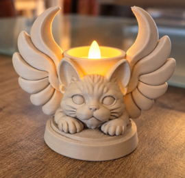 Gedenkurn Kat met Engelen vleugels – Urn & LED Waxinelichthouder