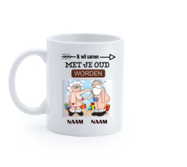 Bedrukte kerst beker incl namen tekst - spreuk  ik wil met jou oud worden