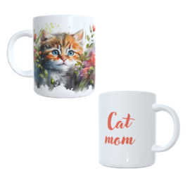 Bedrukte koffie beker - thee mok - cat mom - afbeelding poes - kat