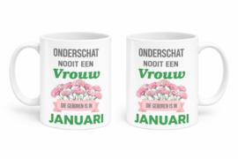 Bedrukte mokken met geboortebloemen en maanden