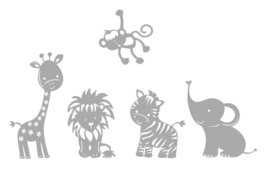 Muurasticker Grappige dieren - giraf - aap - olifant - tijger - zebrapaard