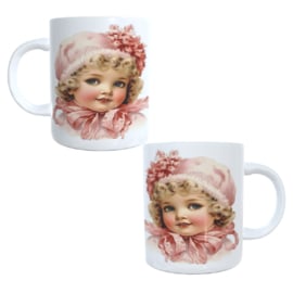 Bedrukte koffie beker - roze vintage print - lief meisje - thee mok -