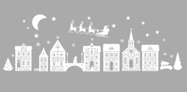 Kerst - winterland raam sticker huisjes - sterren - maan