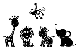 Muurasticker Grappige dieren - giraf - aap - olifant - tijger - zebrapaard