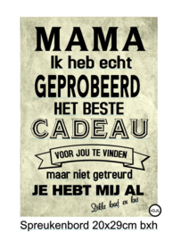 Spreukenbord Mama ik heb geprobeerd