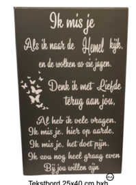 Tekstbord Ik  mis je