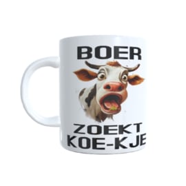 Bedrukte beker / mok boer zoekt koe-je