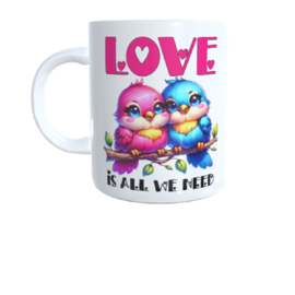 Bedukte koffie beker - thee mok - love - vogels - birds