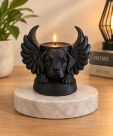 Zwarte hondenurn met engelenvleugels – 2-in-1 urn en waxinelichthouder