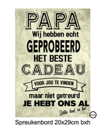 Spreukenbord Papa we hebben geprobeerd