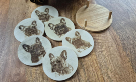 Houten onderzetters met gravure franse bulldog / frenchie bulldog