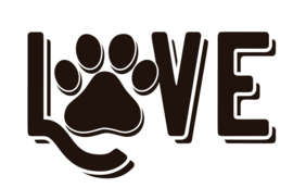 Muur - raam - auto sticker Love  Dog - hond  -afmeting 25x15cm