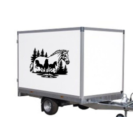 Muur sticker paarden - auto - aanhanger sticker