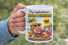 Pensioen Mok Vrouw 330 ml – Cadeau Pensioen Vrouw – Grappige Mok Hallo Pensioen – Afscheid Collega