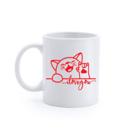 Bedrukte Beker I love you  - Poes met tekst