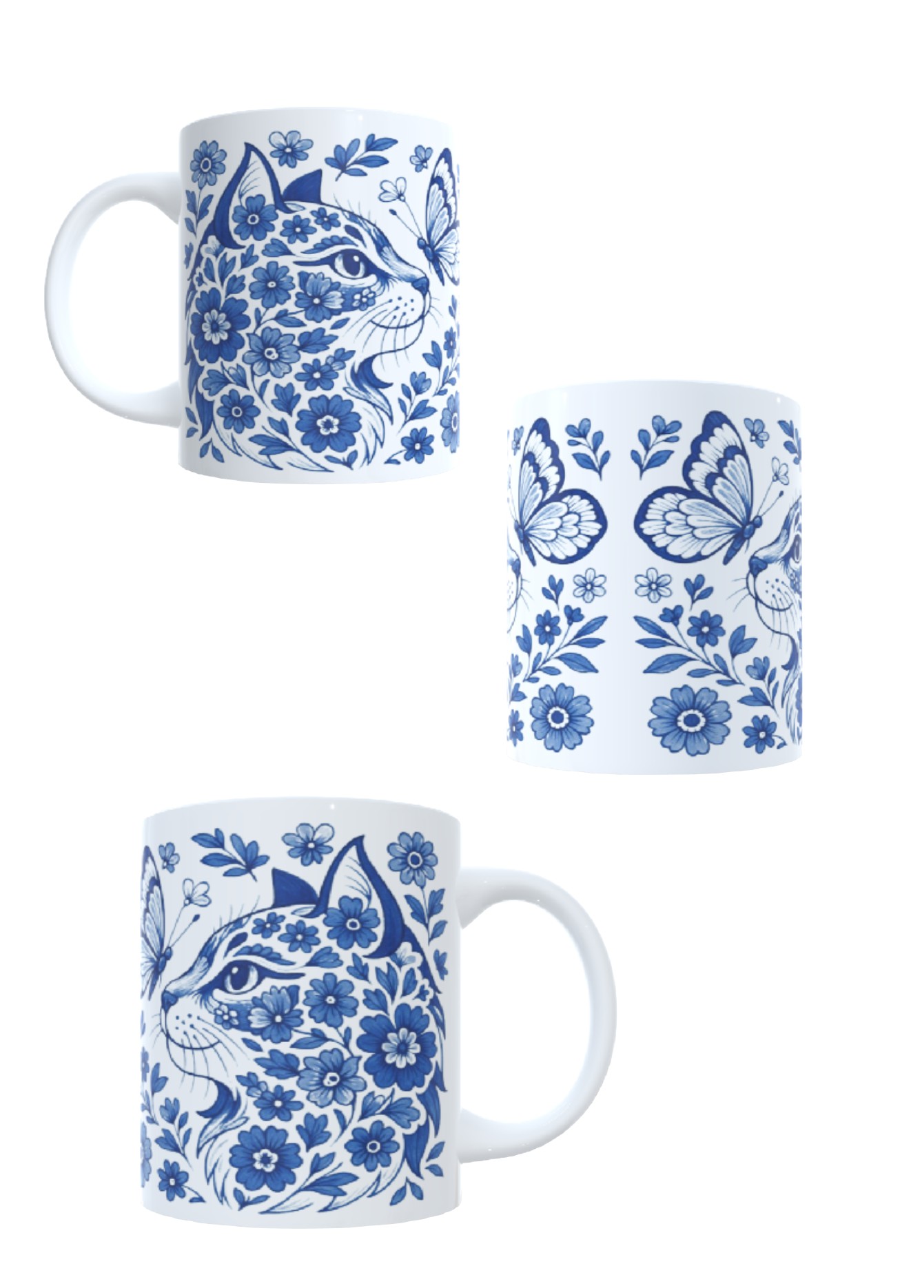 Bedrukte beker - mok met blauwe opdruk - afbeelding poes - kat