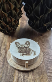 Houten onderzetters met gravure franse bulldog / frenchie bulldog