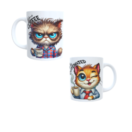 Bedrukte beker - spreuk Before coffee - fully caffeinatad - afbeelding kat