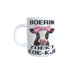 Bedrukte beker / boerin zoekt koe-je