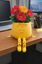 Bloempotje “JUF” met gezicht en bungelbeentjes – Decoratief & Cadeau