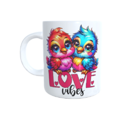 Bedukte koffie beker - thee mok - love - vogels - birds