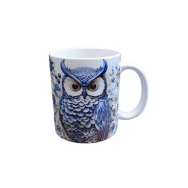 Koffie mok uil - thee beker - delfsblauw