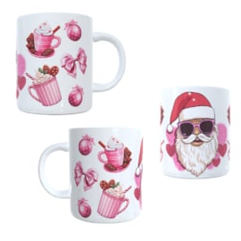 Bedrukte koffie beker kerst - christmas - pink - kerstman - roze -