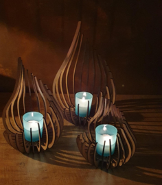 3 delige houten waxine lichthouders