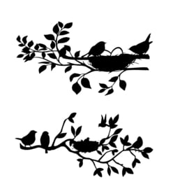Raam - muur sticker 2 x  Vogels op tak  met vogelnestjes