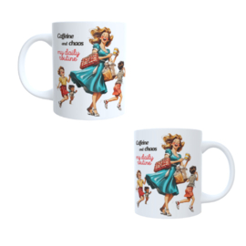 Koffie beker - thee mok - Caffeine and chaos my daily routine