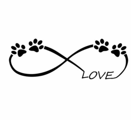 Auto sticker Love met hondenpootjes  afmeting 8 x 15 cm