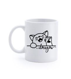Bedrukte Beker I love you  - Poes met tekst