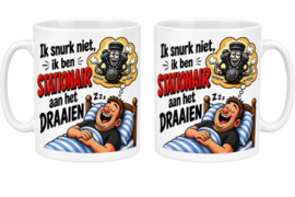 Bedrukte beker - mok  - motor - rijder - spreuk Ik snurk niet ik ben stationair aan het draaien