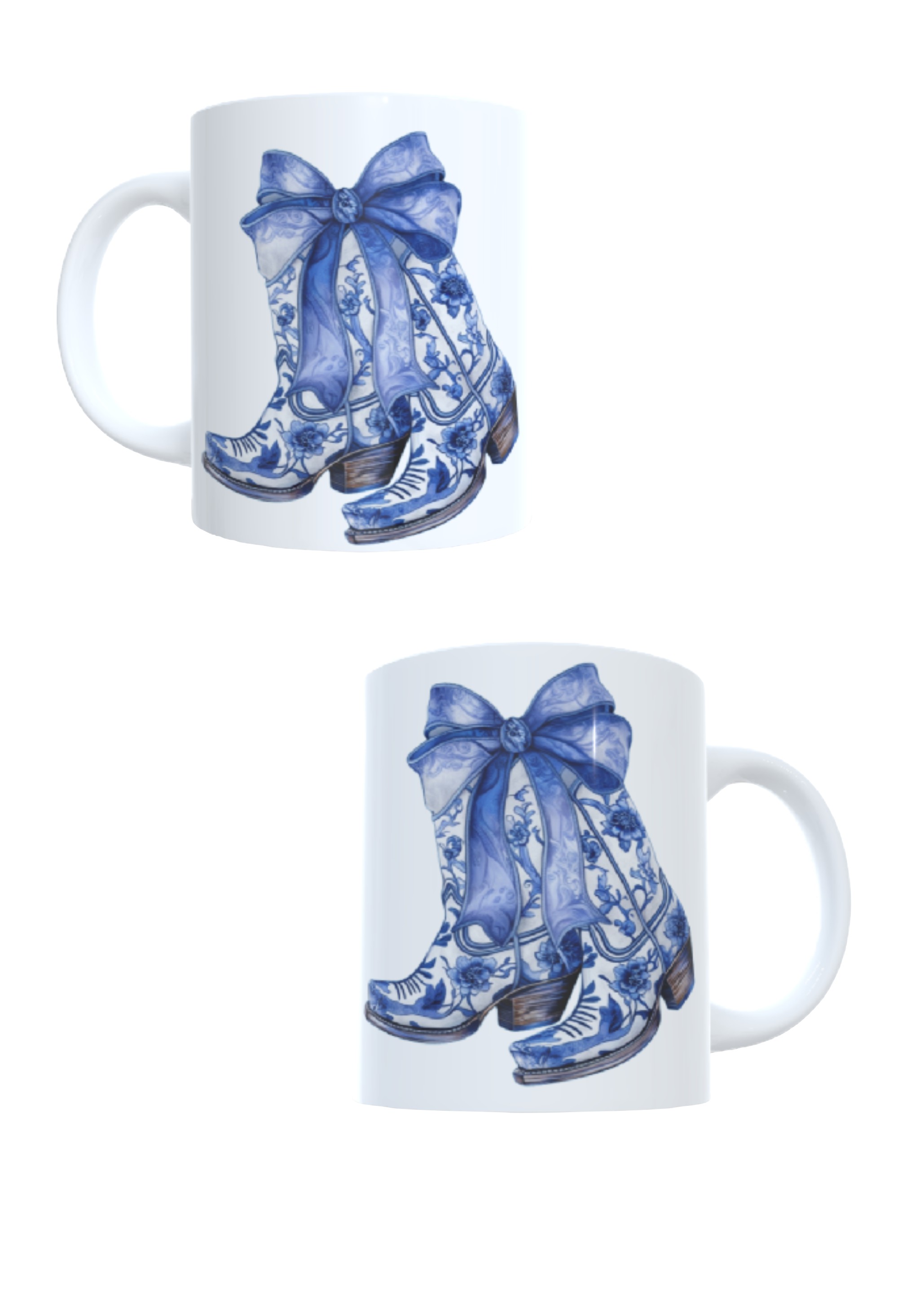 Bedrukte koffie beker - thee mok . opdruk blauw - afbeelding cowboy laarzen