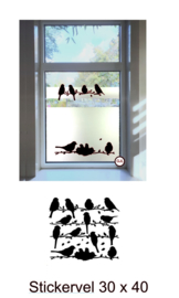 Raam / muur sticker vogels op meerdere takken 30 cm x 40 cm bxh